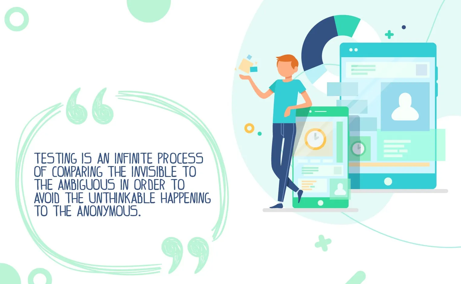 Testing is an infinite process of comparing the invisible to the ambiguous in order to avoid the unthinkable happening to the anonymous.