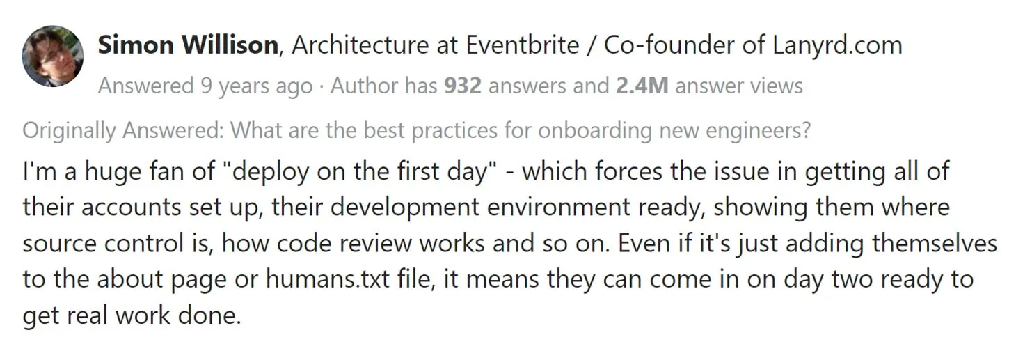 willison onboarding quote