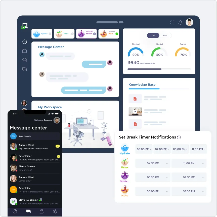 Employee wellbeing hub interface